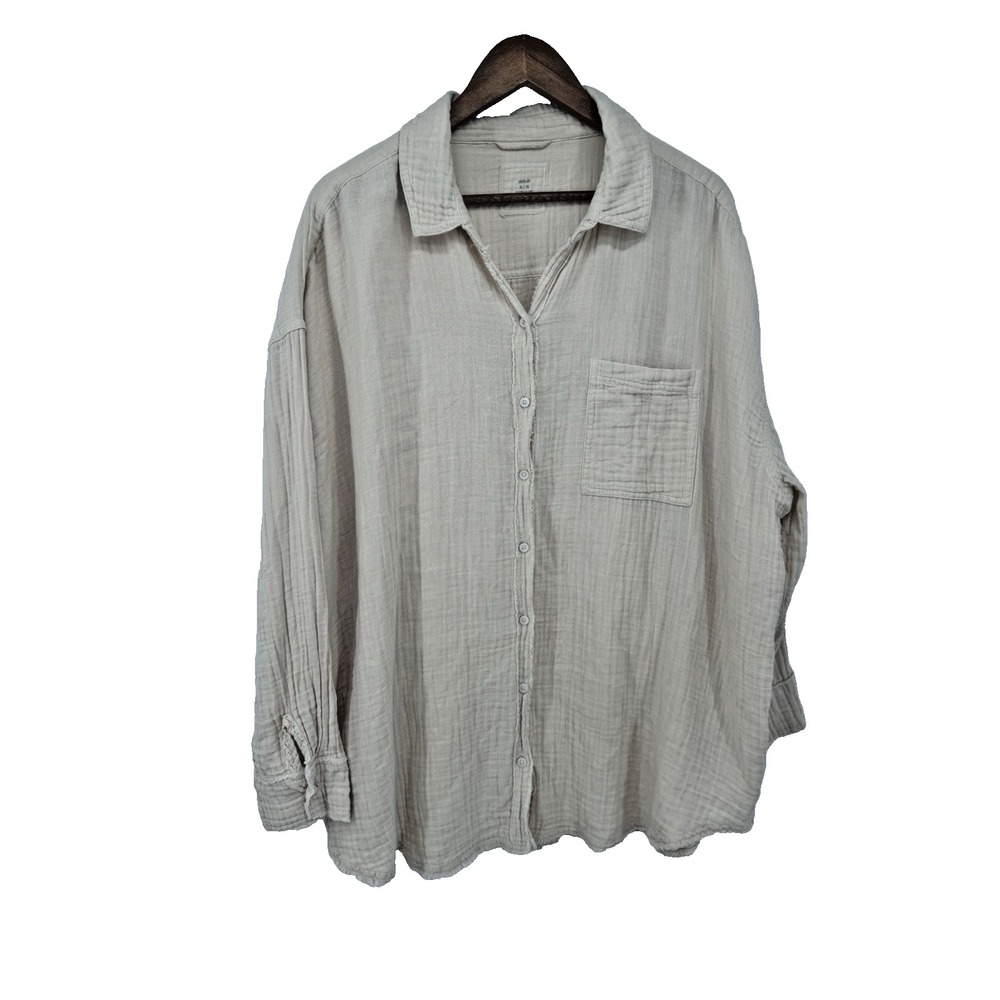 Aerie Gauzy Beige Oversized Button Up Long Sleeve Granola 100% cotton minimalist